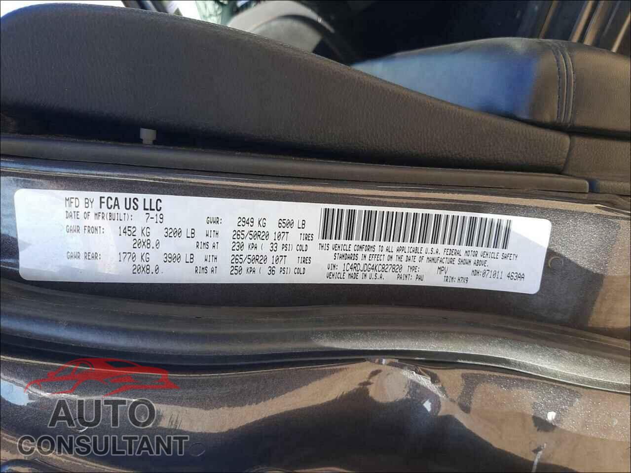 DODGE DURANGO 2019 - 1C4RDJDG4KC827820