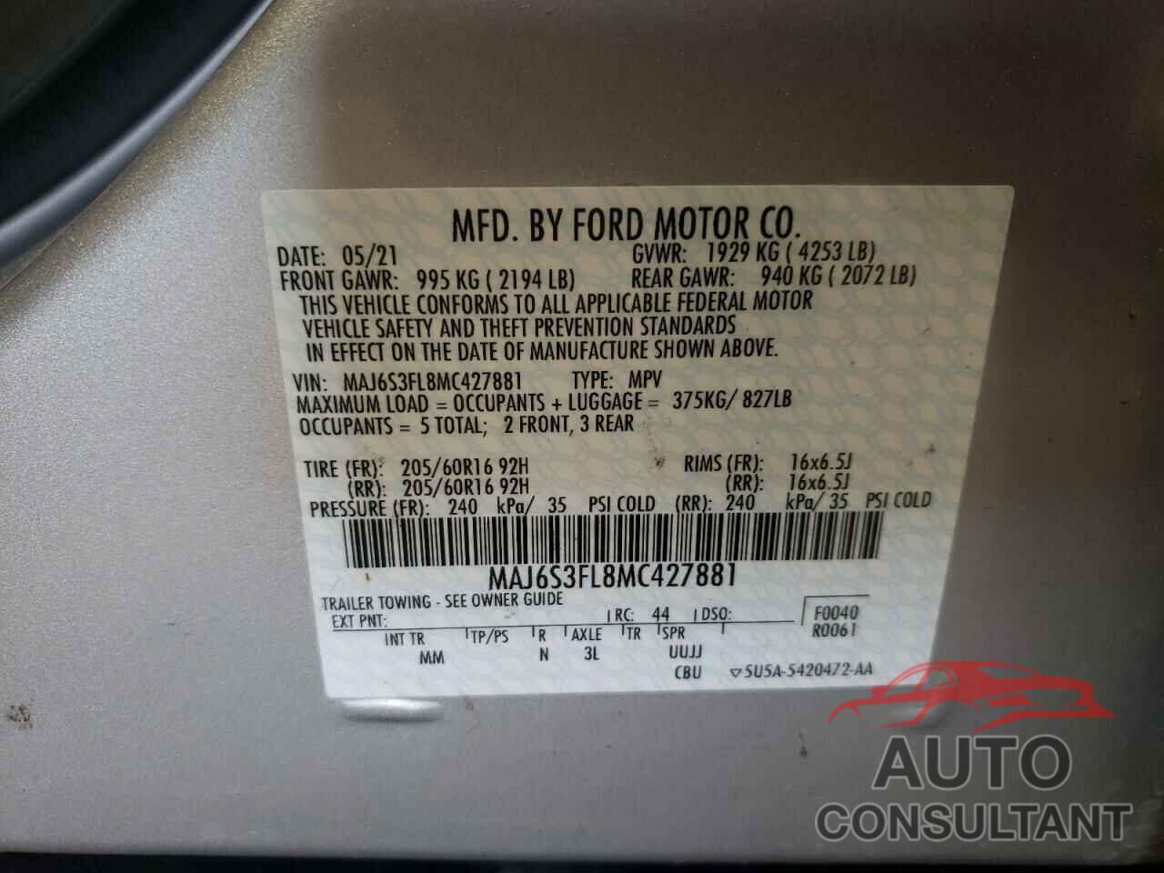 FORD ALL OTHER 2021 - MAJ6S3FL8MC427881