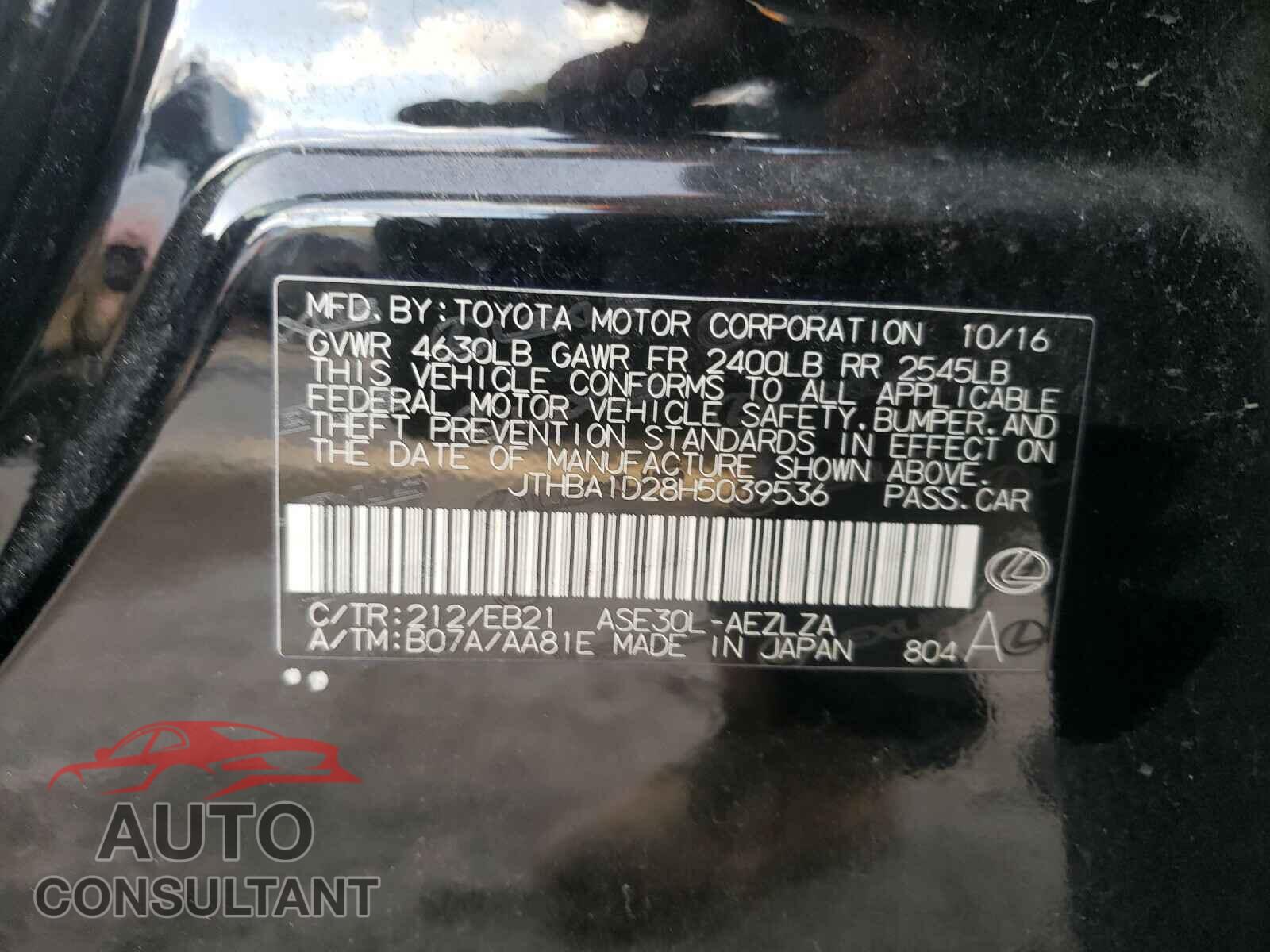 LEXUS IS 2017 - JTHBA1D28H5039536