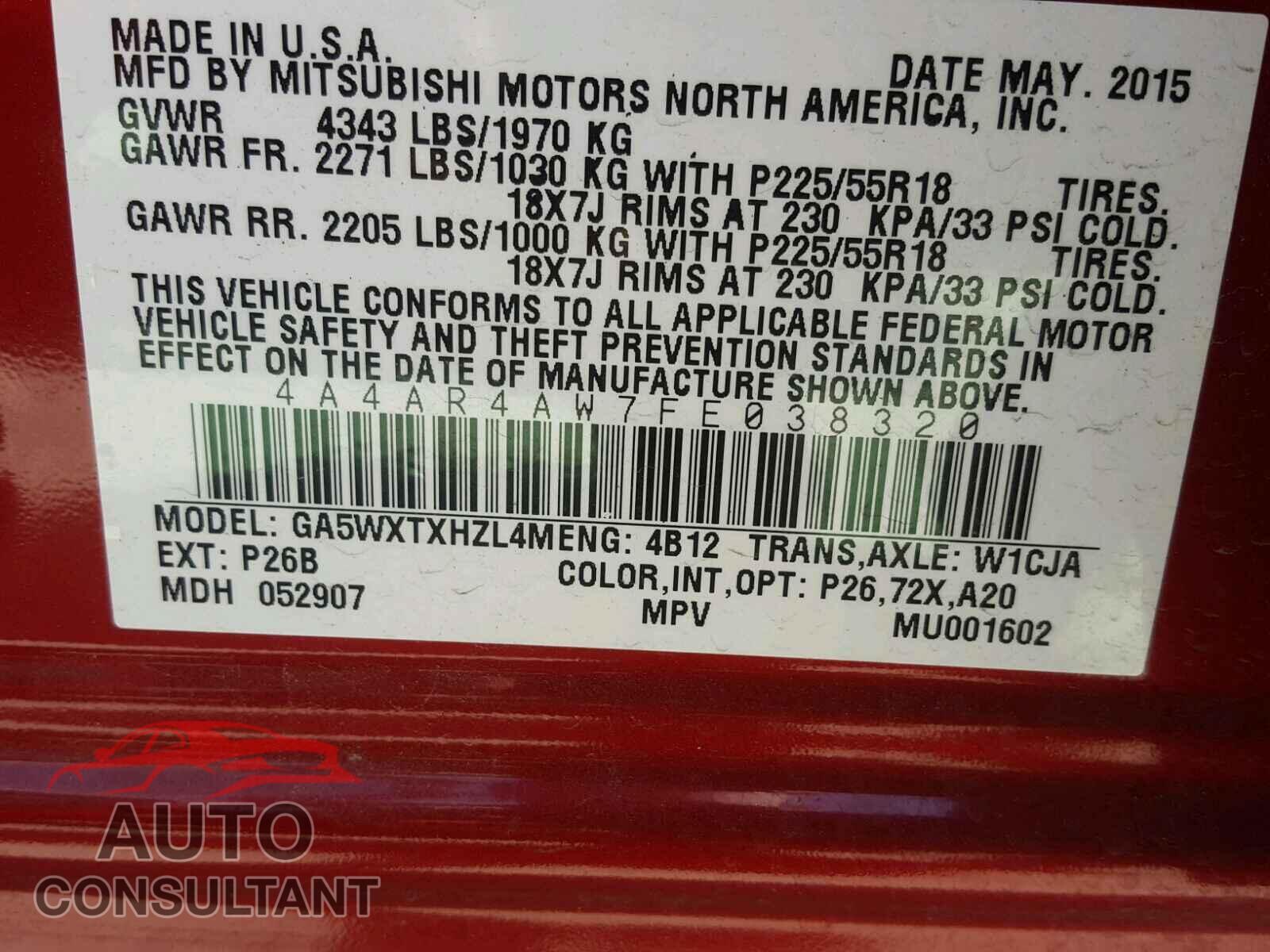 MITSUBISHI OUTLANDER 2015 - 4A4AR4AW7FE038320