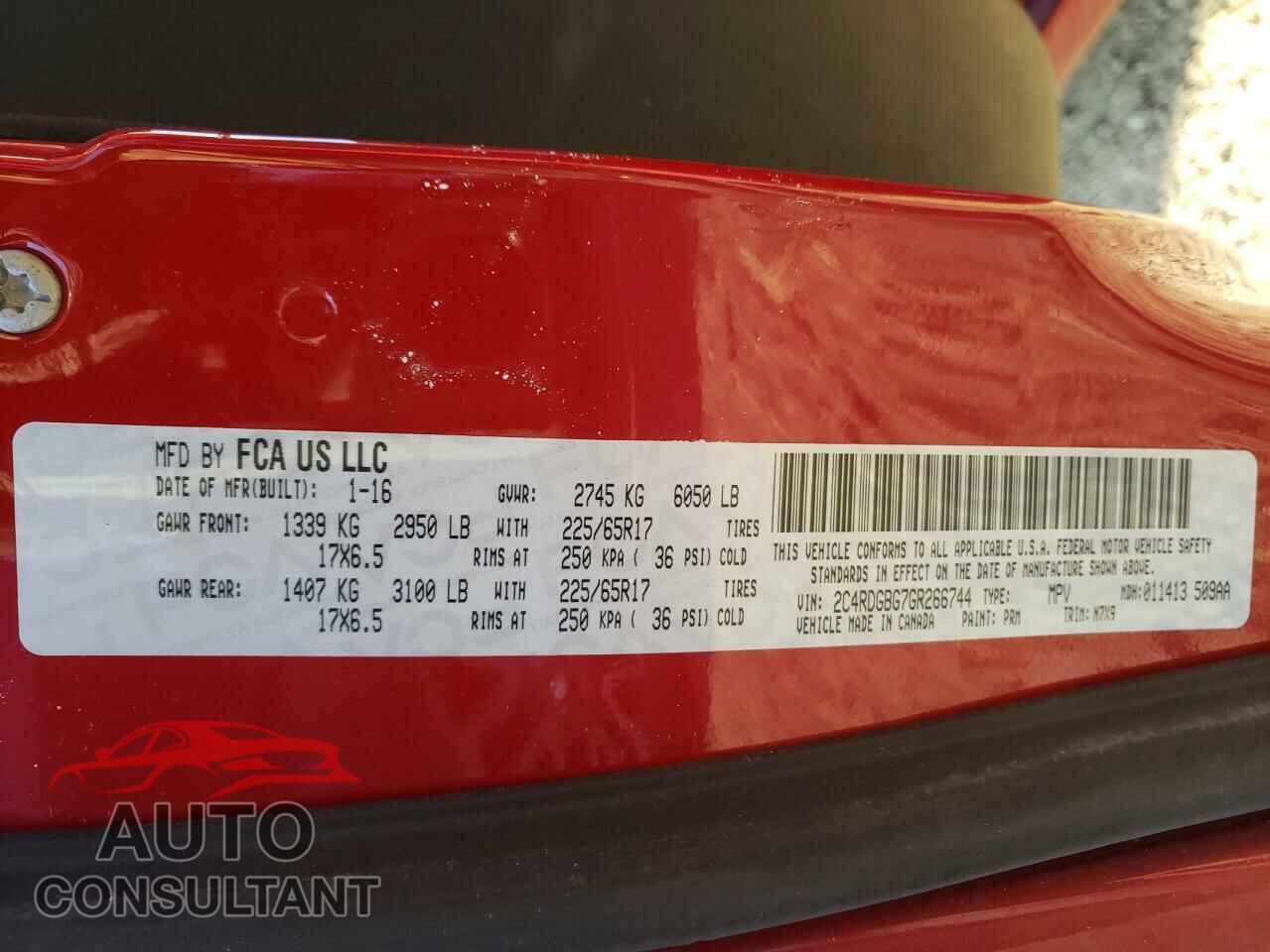 DODGE GRAND CARA 2016 - 2C4RDGBG7GR266744