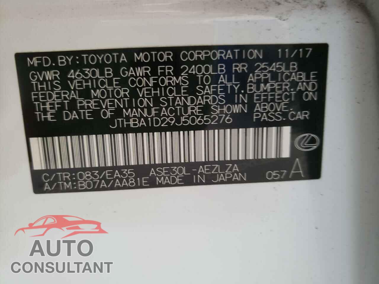 LEXUS IS 2018 - JTHBA1D29J5065276
