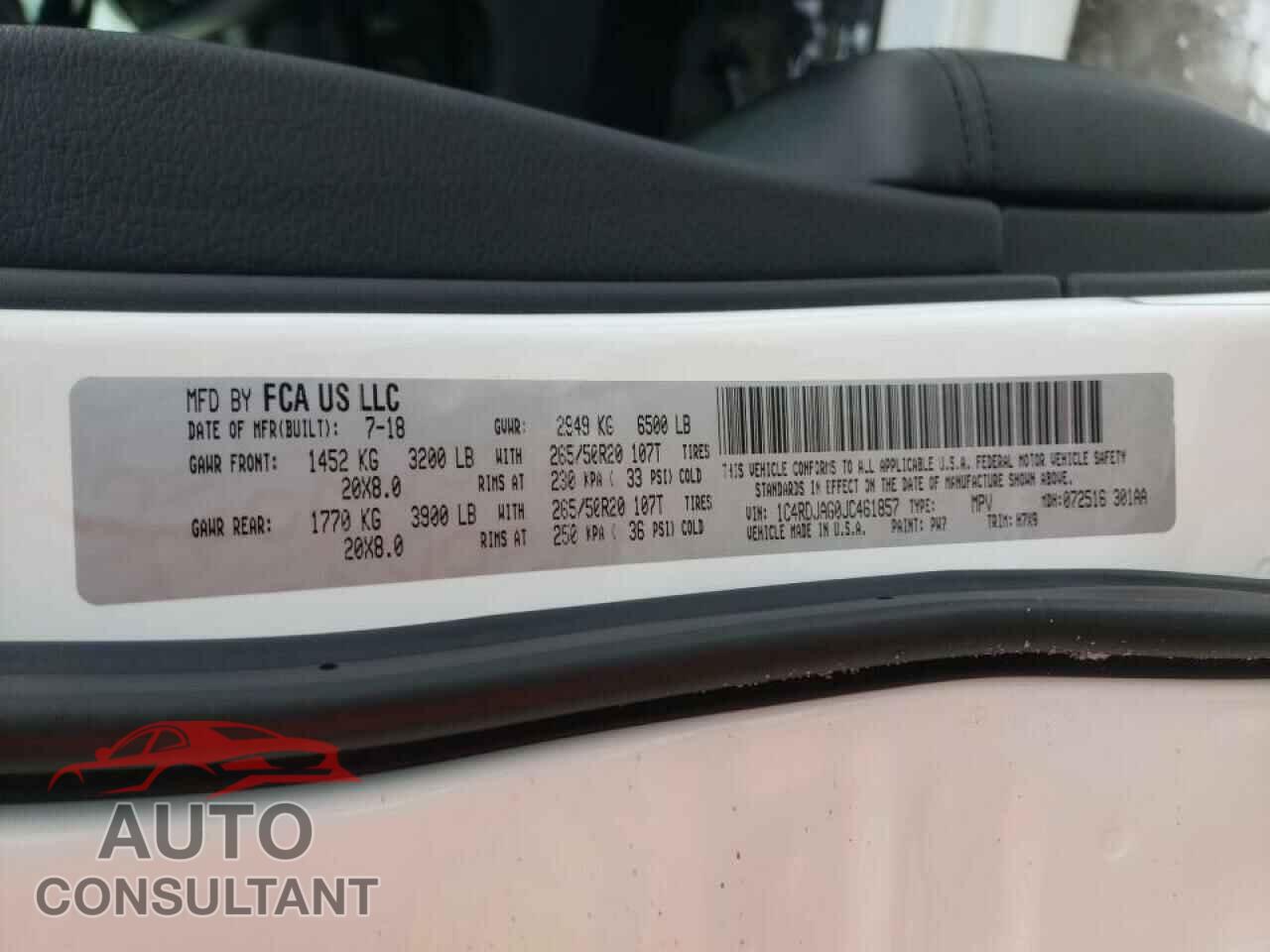 DODGE DURANGO 2018 - 1C4RDJAG0JC461857