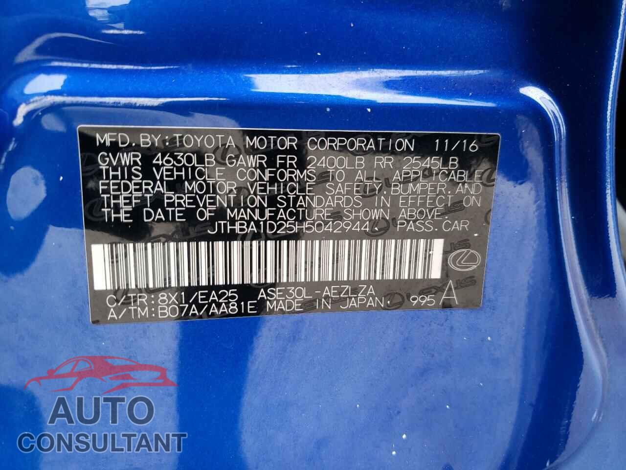 LEXUS IS 2017 - JTHBA1D25H5042944