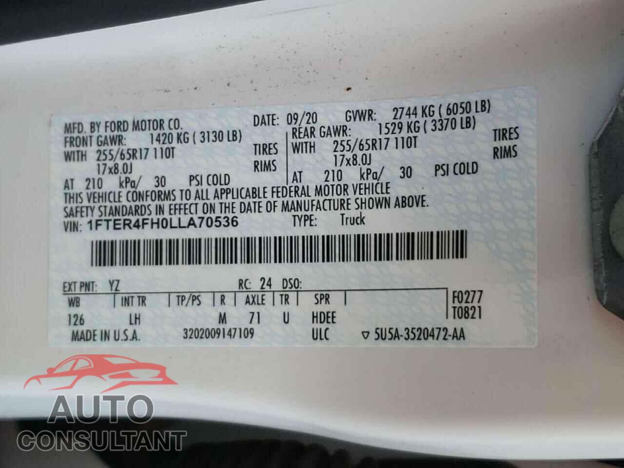 FORD RANGER 2020 - 1FTER4FH0LLA70536