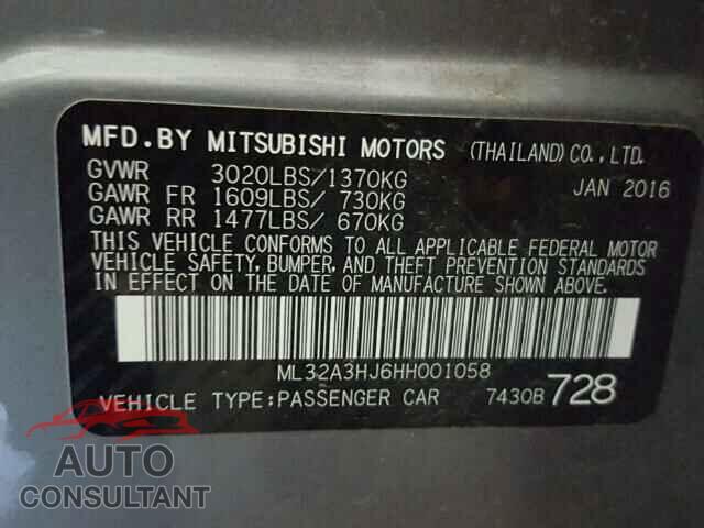 MITSUBISHI MIRAGE 2017 - ML32A3HJ6HH001058