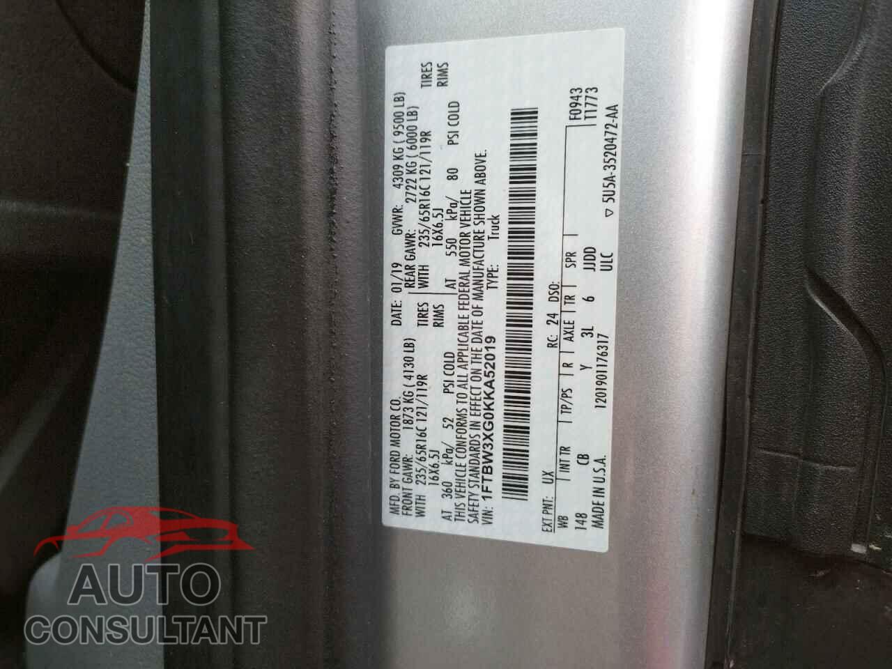 FORD TRANSIT CO 2019 - 1FTBW3XG0KKA52019