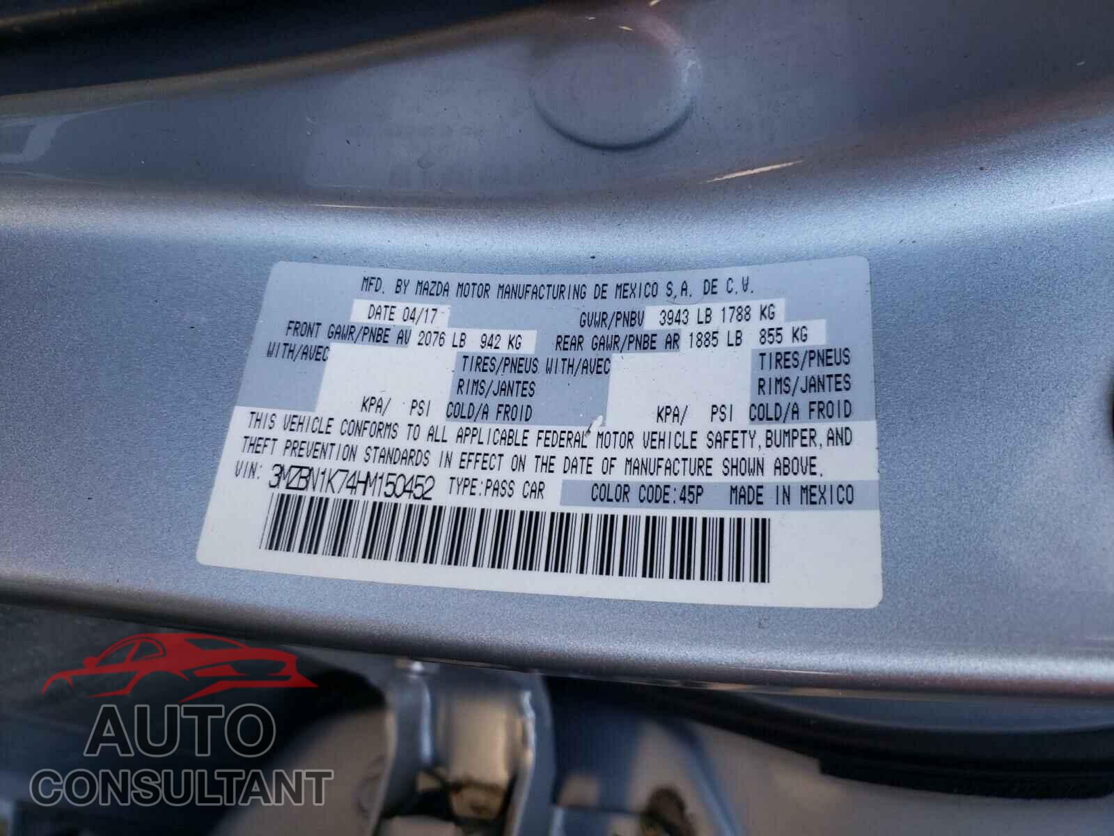 MAZDA 3 2017 - 3MZBN1K74HM150452