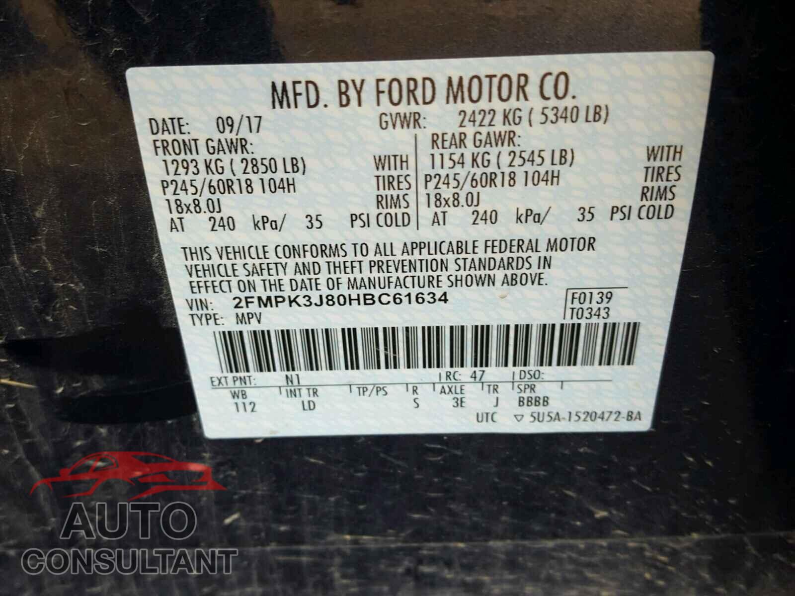 FORD EDGE SEL 2017 - 2FMPK3J80HBC61634