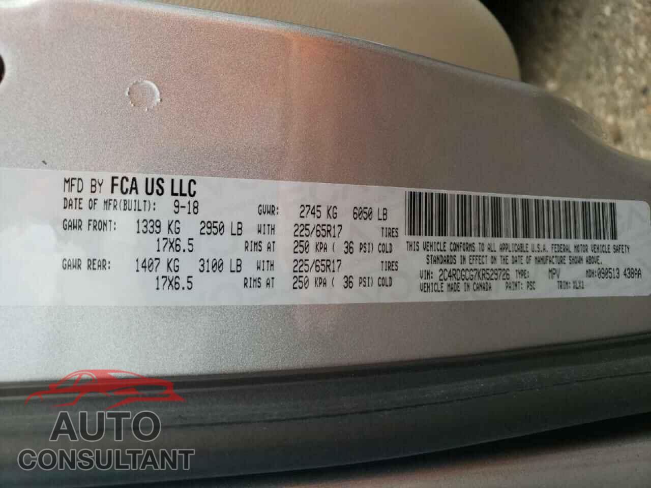 DODGE CARAVAN 2019 - 2C4RDGCG7KR529726