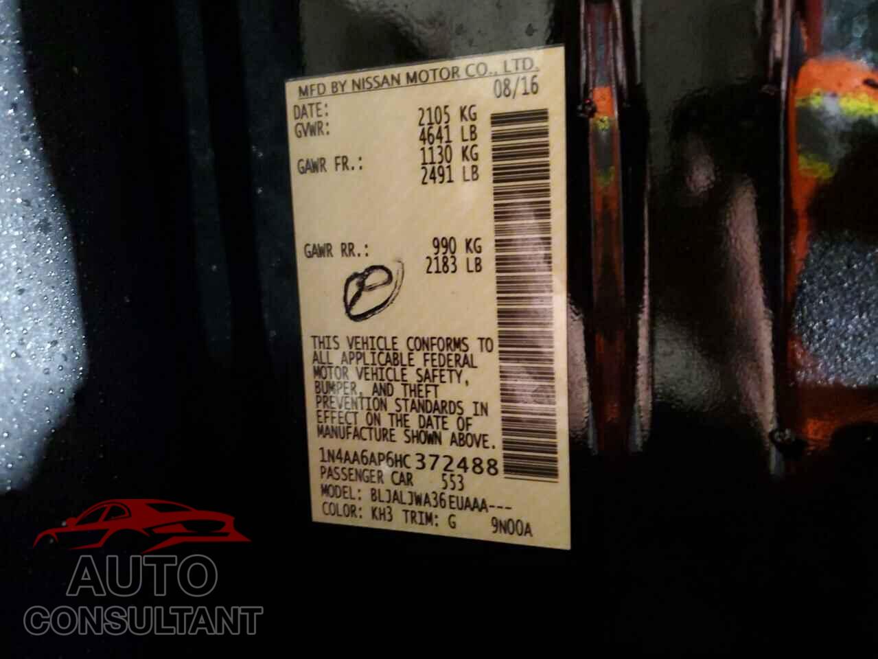 NISSAN MAXIMA 2017 - 1N4AA6AP6HC372488