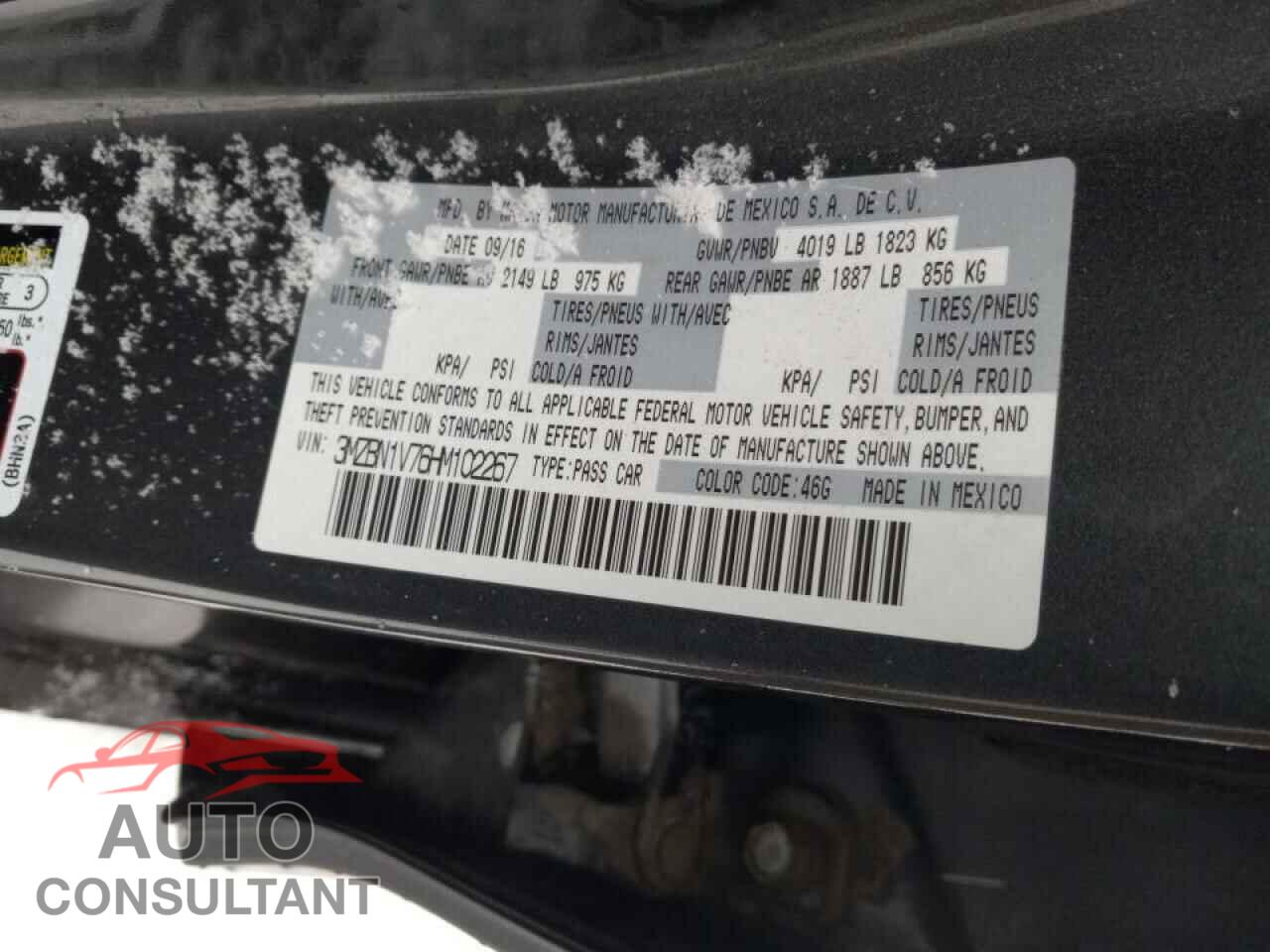 MAZDA 3 2017 - 3MZBN1V76HM102267