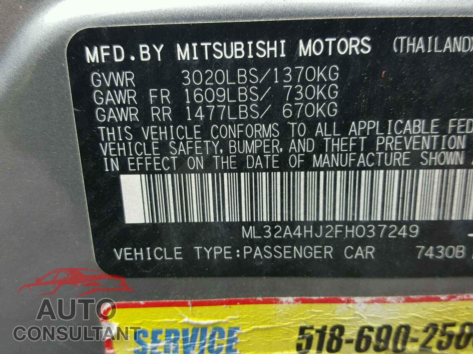 MITSUBISHI MIRAGE 2015 - ML32A4HJ2FH037249