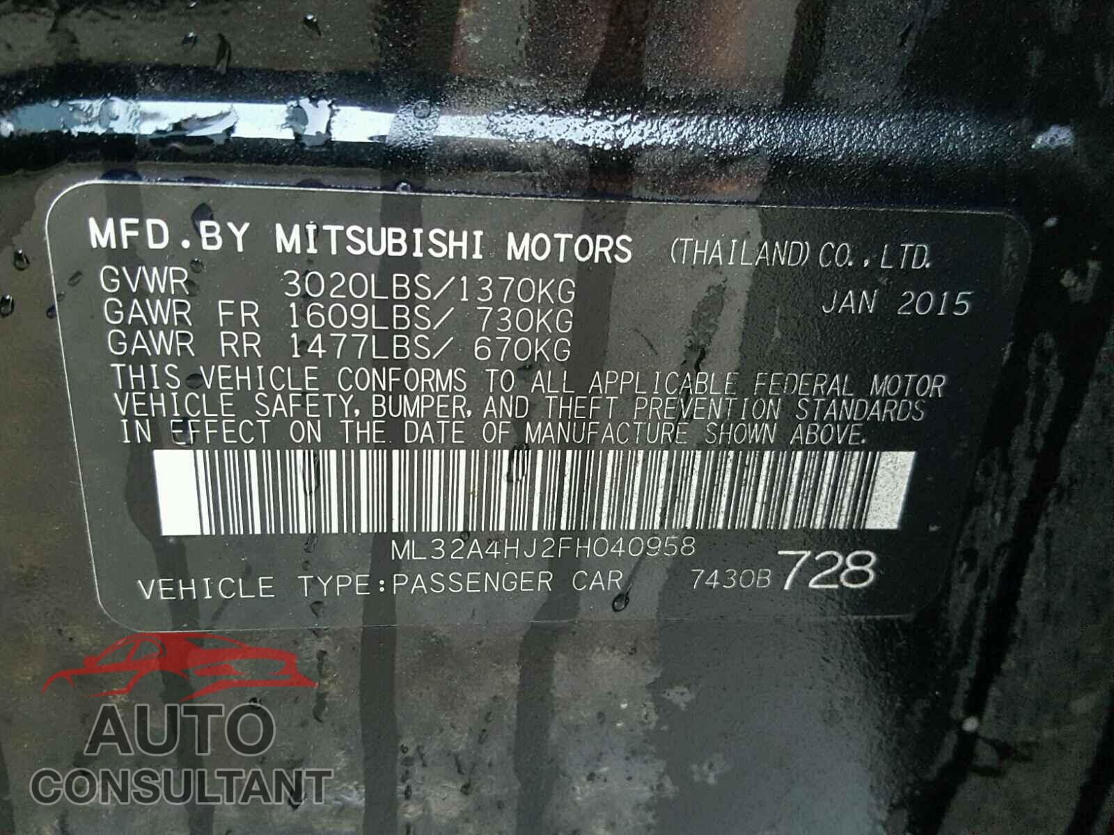 MITSUBISHI MIRAGE 2015 - ML32A4HJ2FH040958