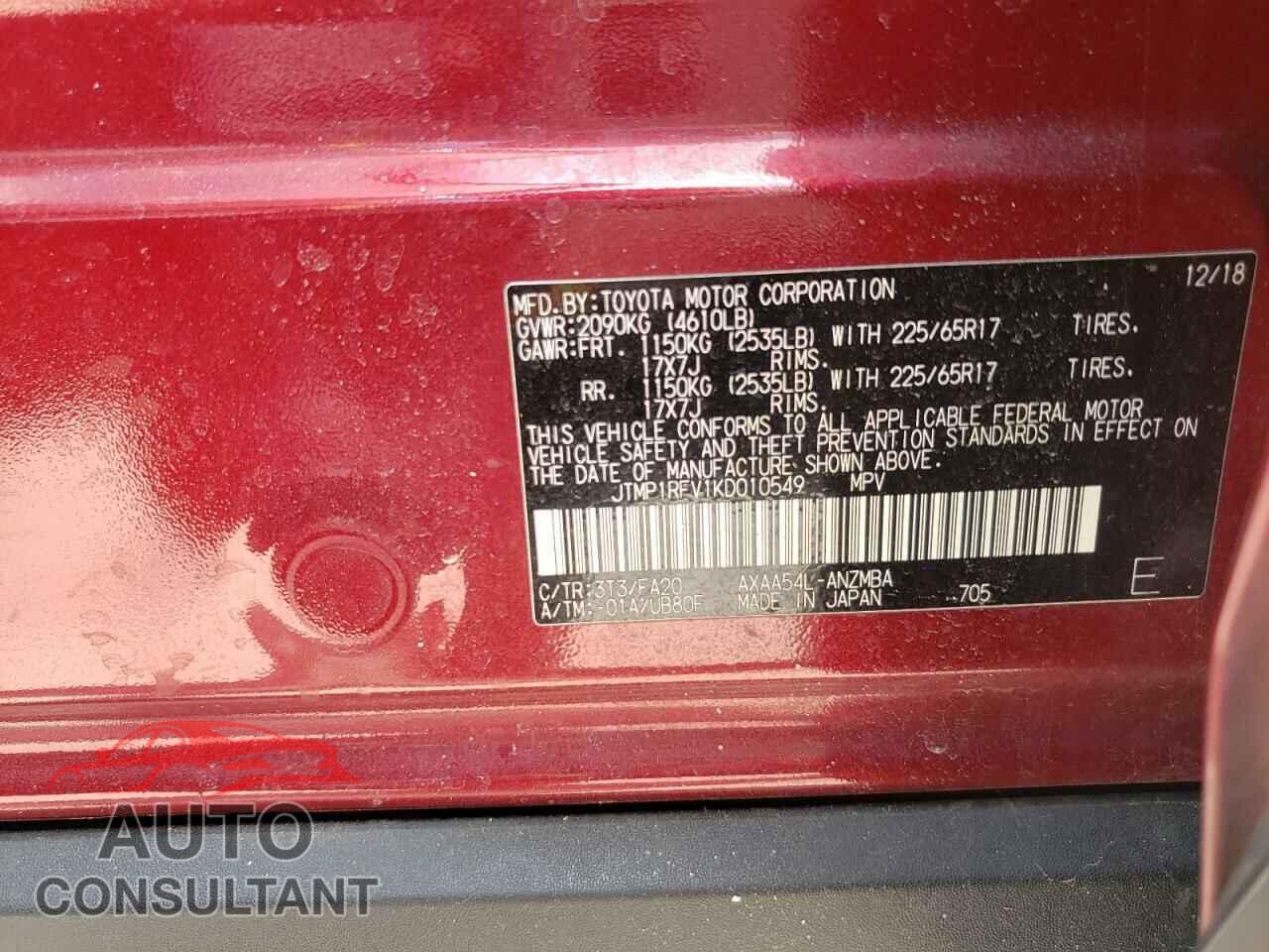 TOYOTA RAV4 2019 - JTMP1RFV1KD010549