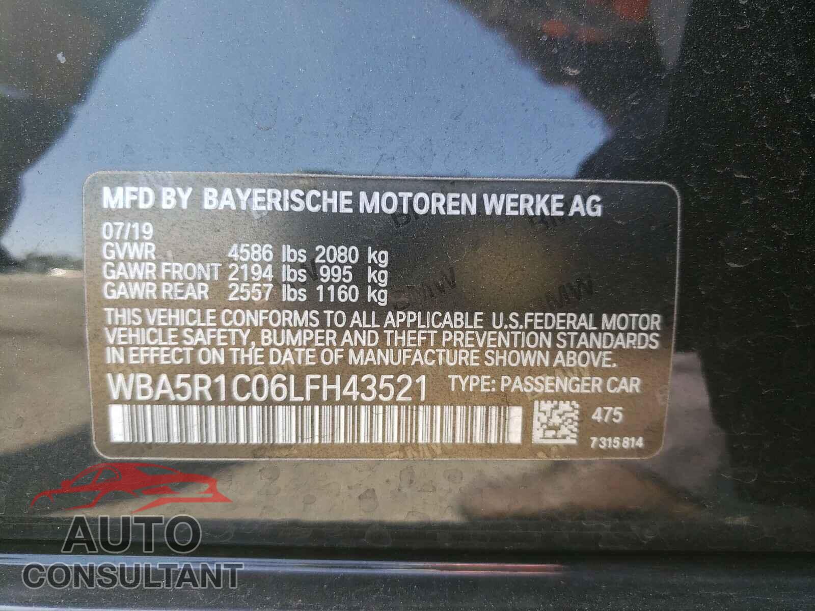 BMW 3 SERIES 2020 - WBA5R1C06LFH43521
