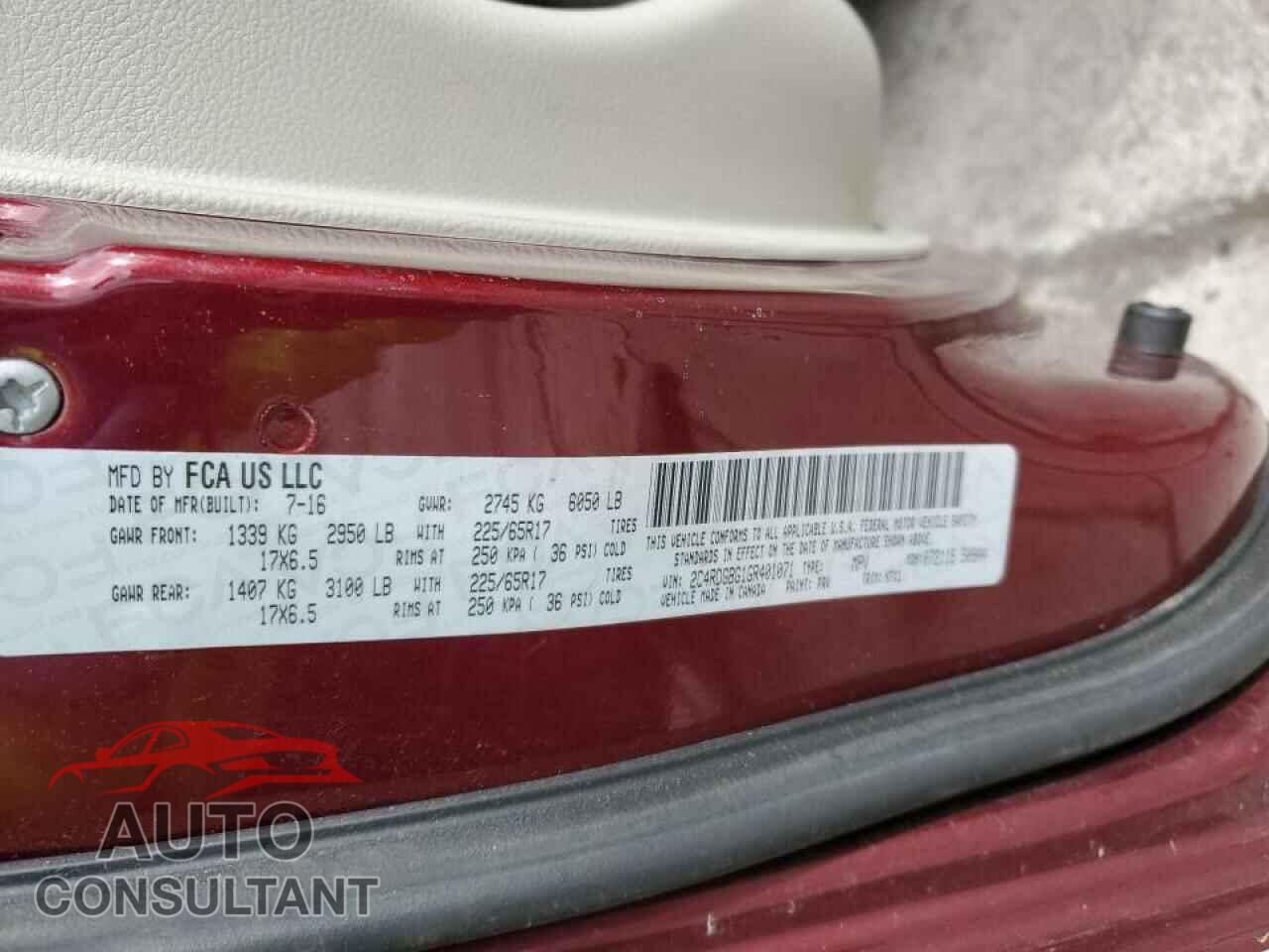DODGE CARAVAN 2016 - 2C4RDGBG1GR401071