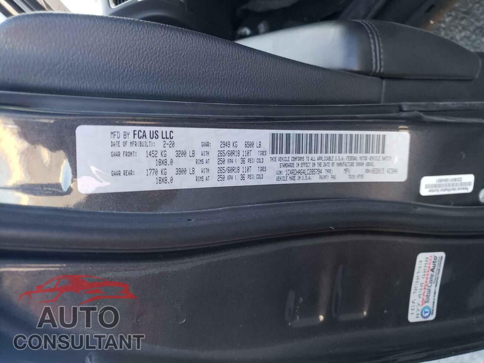 DODGE DURANGO 2020 - 1C4RDHAG4LC285794