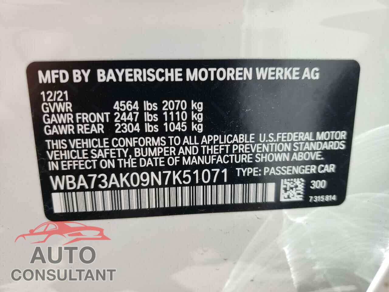 BMW 2 SERIES 2022 - WBA73AK09N7K51071