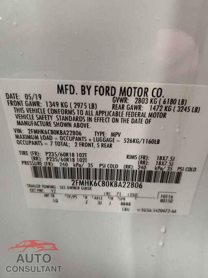 FORD FLEX 2019 - 2FMHK6C80KBA22806