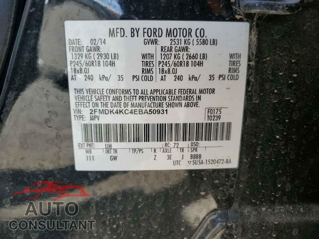 FORD EDGE 2014 - 2FMDK4KC4EBA50931