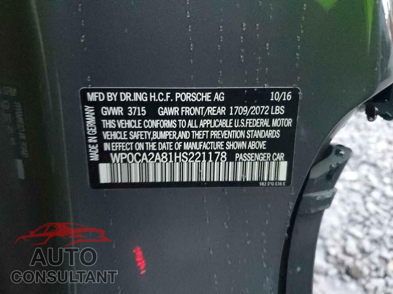 PORSCHE BOXSTER 2017 - WP0CA2A81HS221178