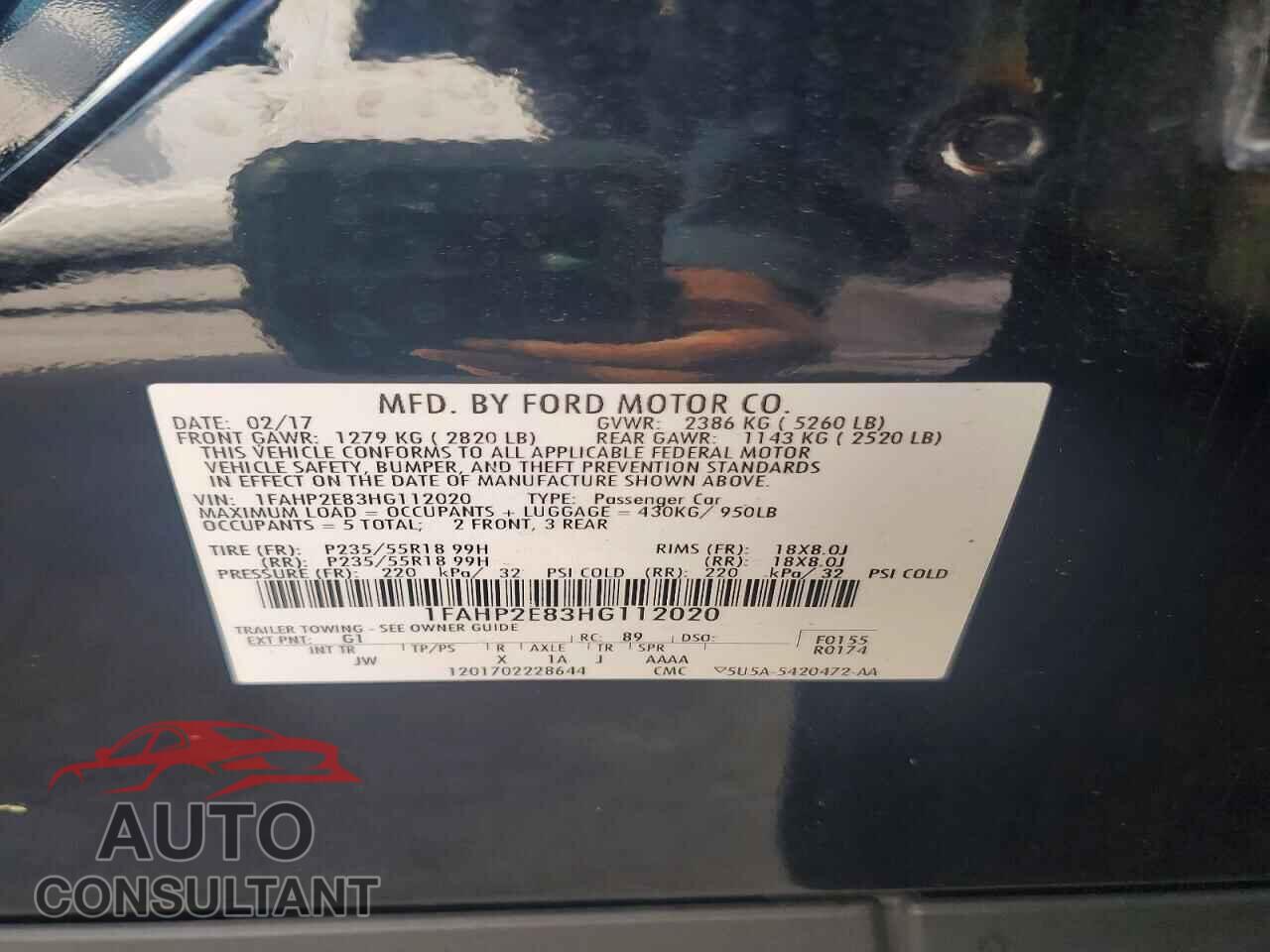 FORD TAURUS 2017 - 1FAHP2E83HG112020