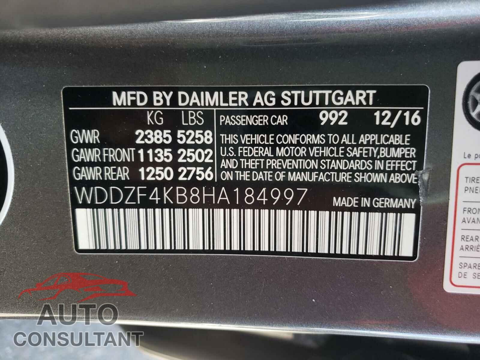 MERCEDES-BENZ E CLASS 2017 - WDDZF4KB8HA184997