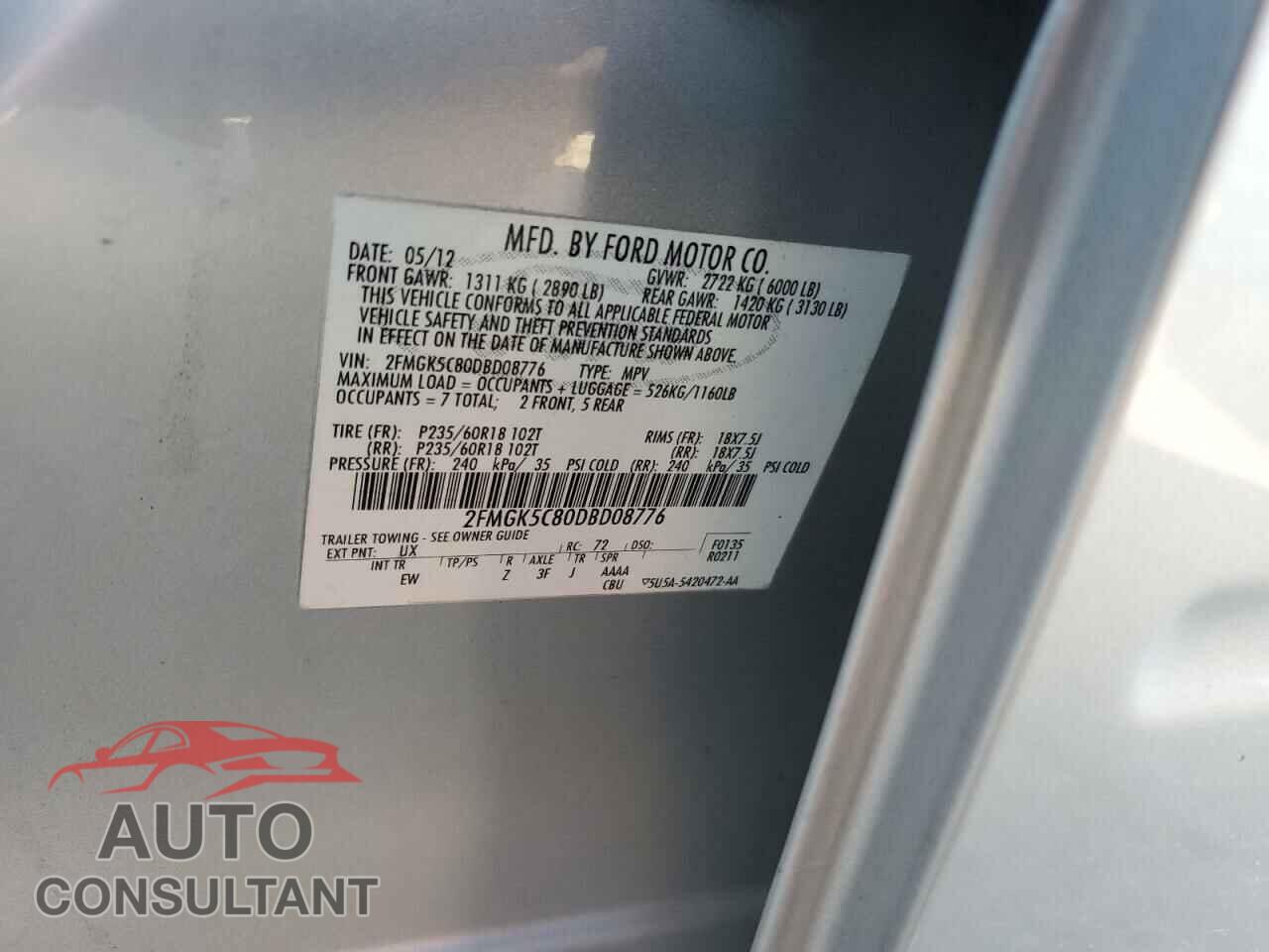 FORD FLEX 2013 - 2FMGK5C80DBD08776