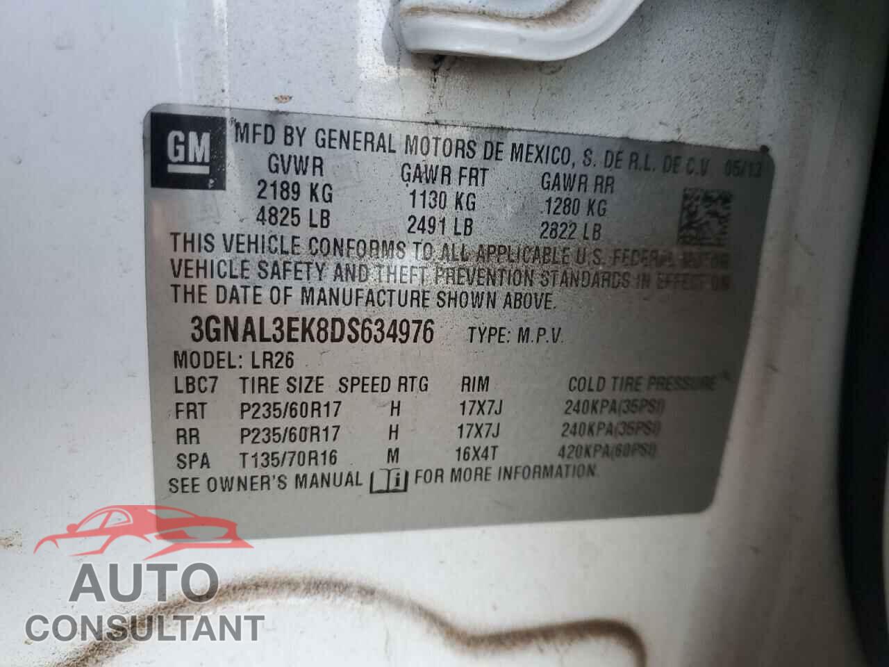 CHEVROLET CAPTIVA 2013 - 3GNAL3EK8DS634976