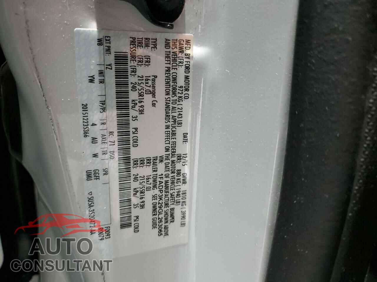 FORD FOCUS 2016 - 1FADP3K29GL263065