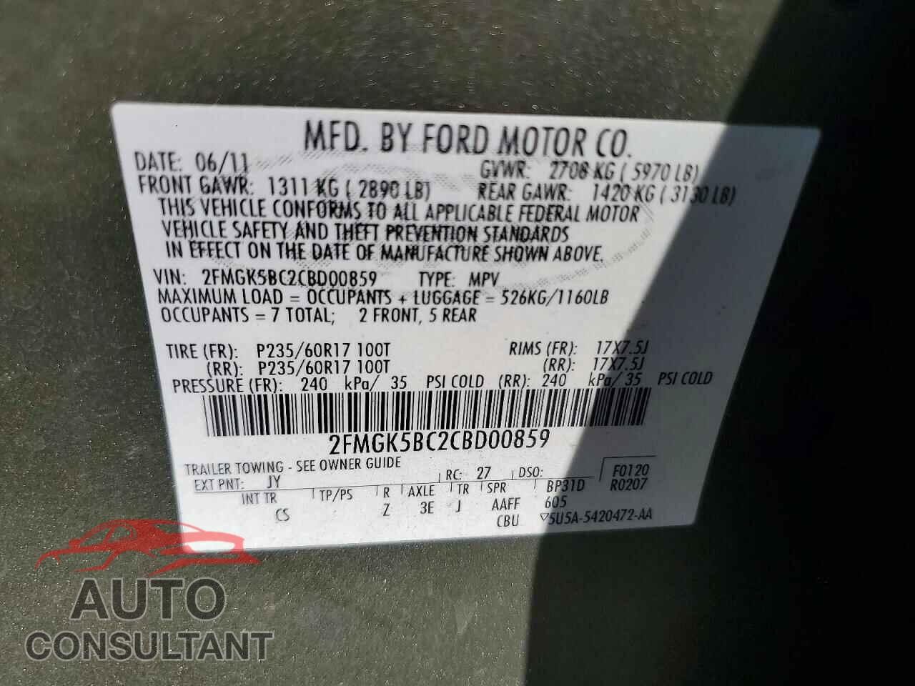FORD FLEX 2012 - 2FMGK5BC2CBD00859