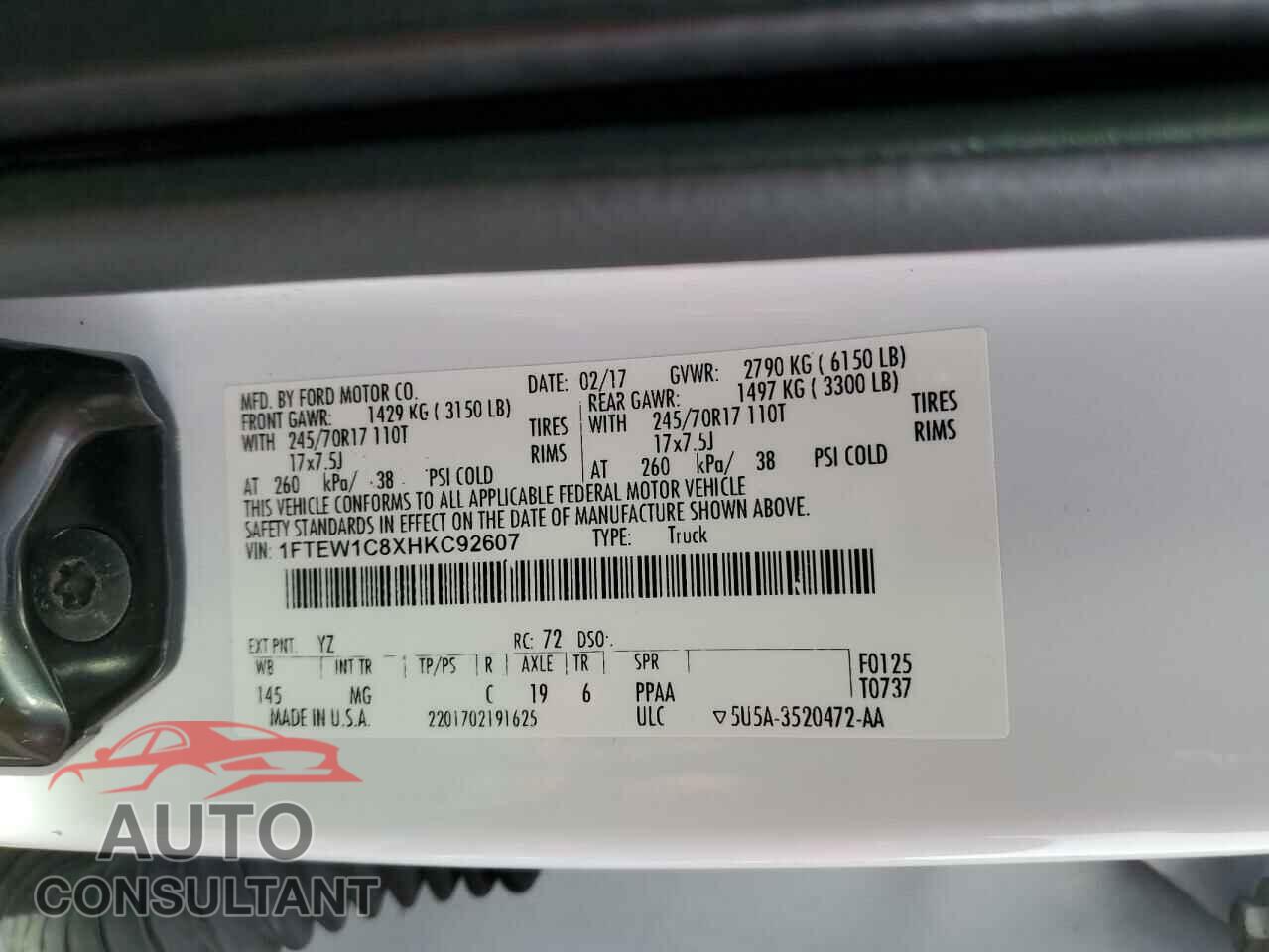 FORD F-150 2017 - 1FTEW1C8XHKC92607