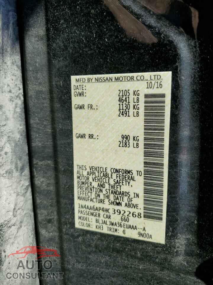 NISSAN MAXIMA 2017 - 1N4AA6AP4HC392268