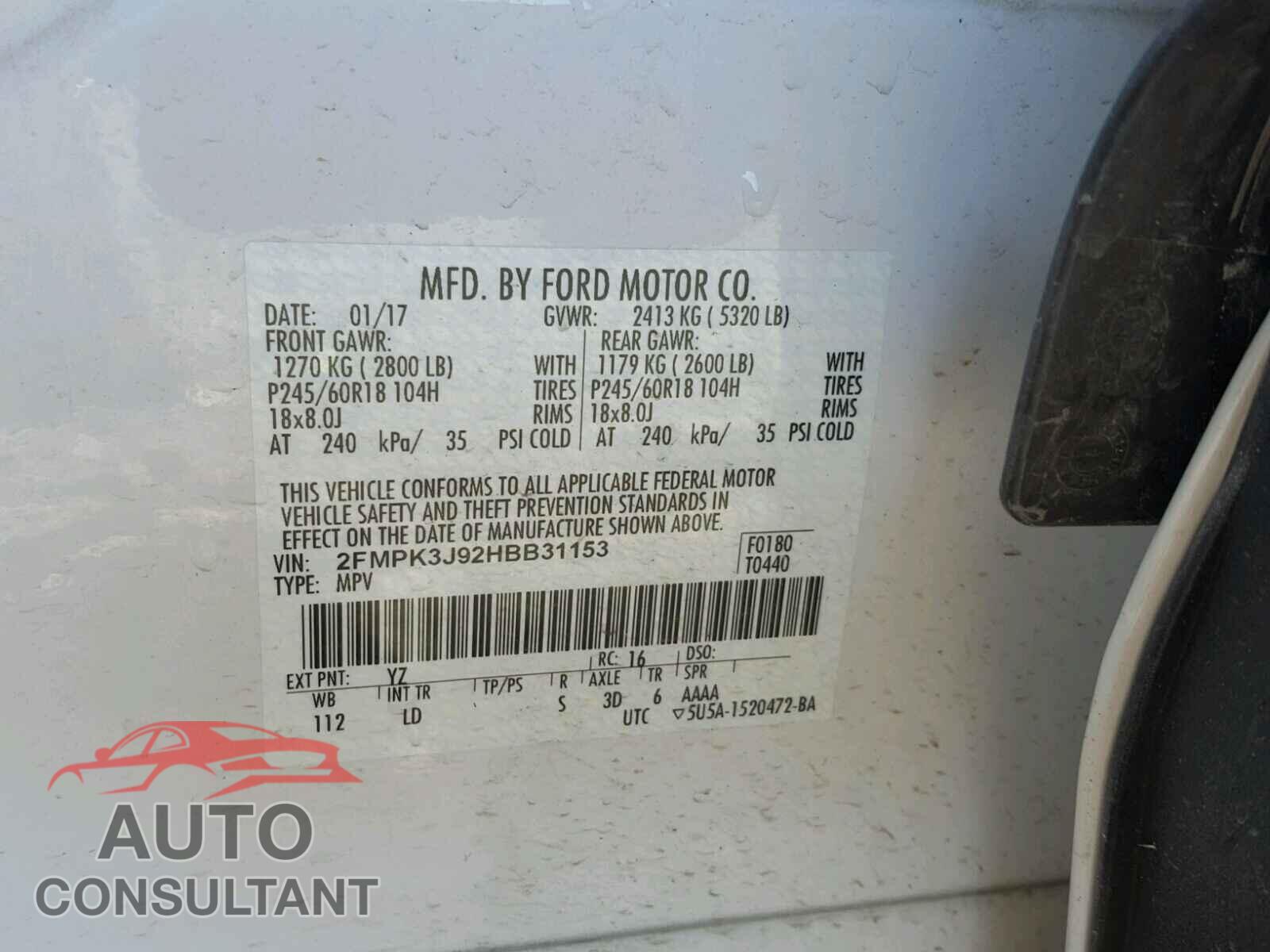 FORD EDGE SEL 2017 - 2FMPK3J92HBB31153