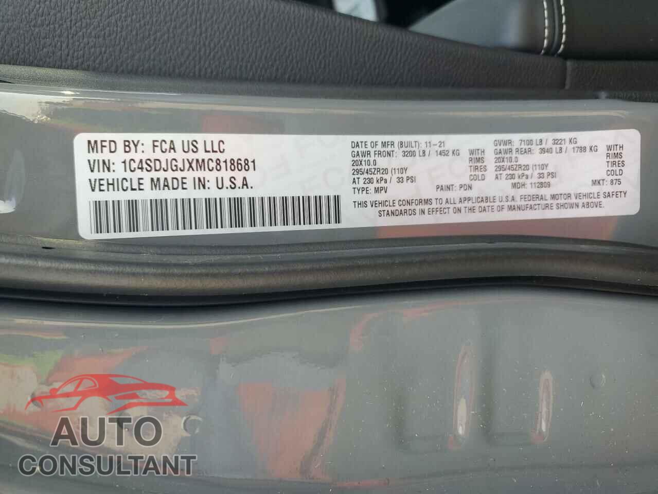 DODGE DURANGO 2021 - 1C4SDJGJXMC818681