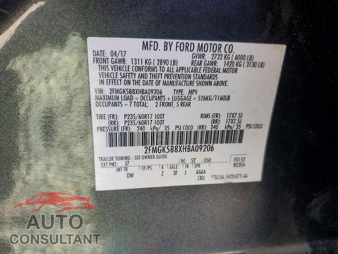 FORD FLEX 2017 - 2FMGK5B8XHBA09206