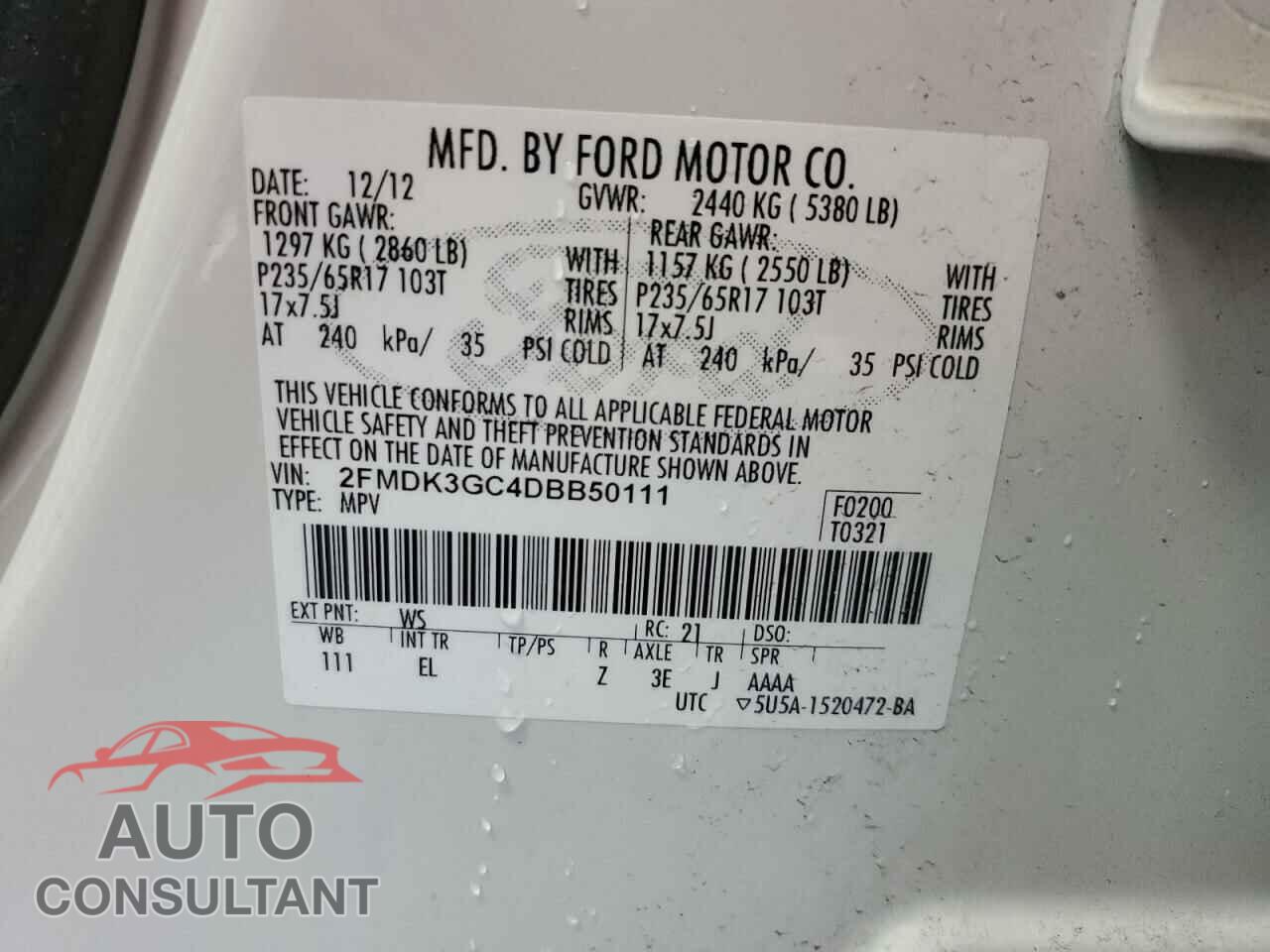 FORD EDGE 2013 - 2FMDK3GC4DBB50111