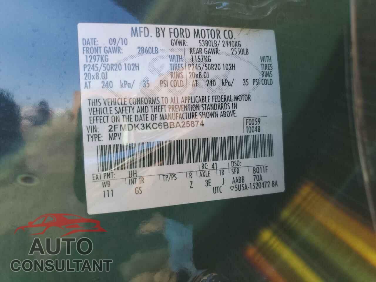 FORD EDGE 2011 - 2FMDK3KC6BBA25874