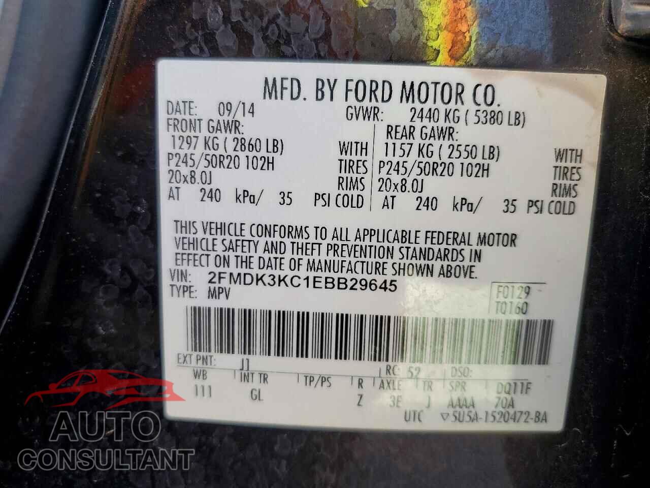 FORD EDGE 2014 - 2FMDK3KC1EBB29645