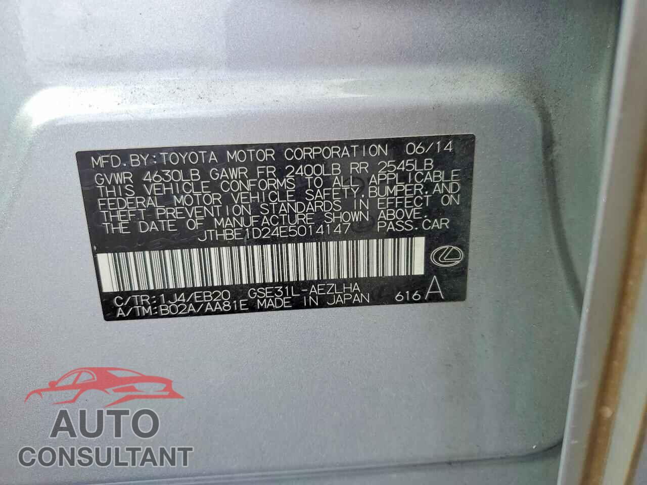 LEXUS IS 2014 - JTHBE1D24E5014147