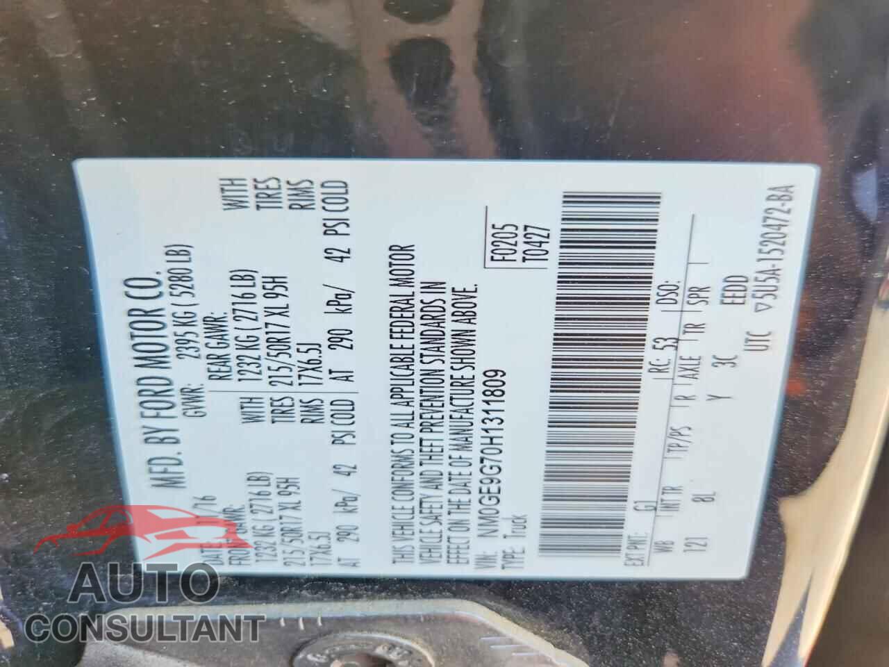 FORD TRANSIT 2017 - NM0GE9G70H1311809