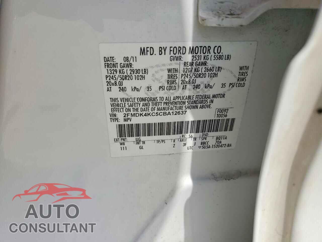 FORD EDGE 2012 - 2FMDK4KC5CBA12637