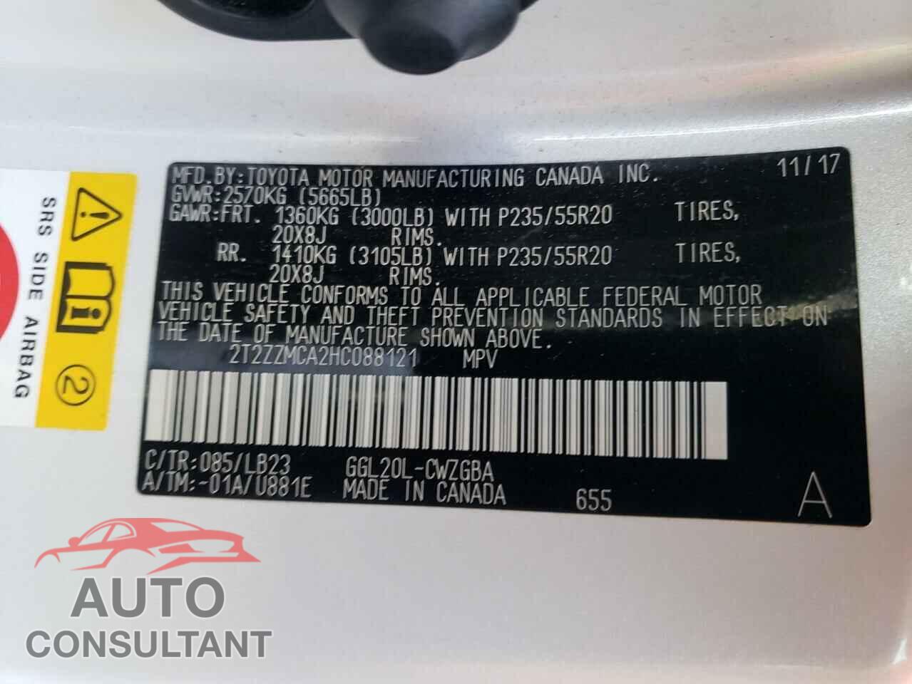 LEXUS RX350 2017 - 2T2ZZMCA2HC088121
