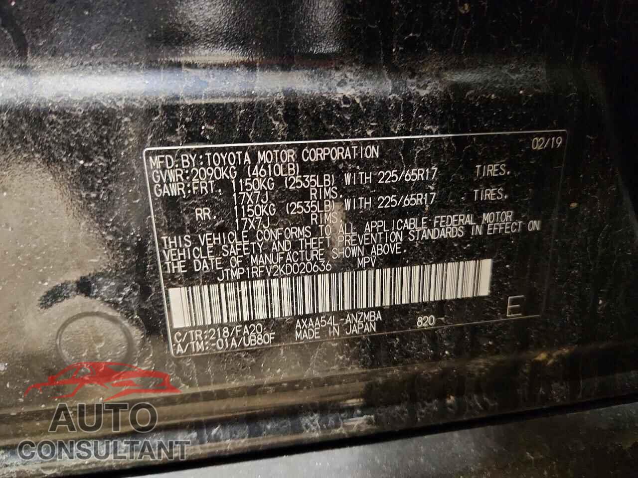 TOYOTA RAV4 2019 - JTMP1RFV2KD020636