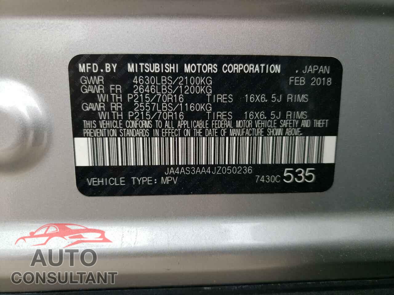 MITSUBISHI ECLIPSE 2018 - JA4AS3AA4JZ050236