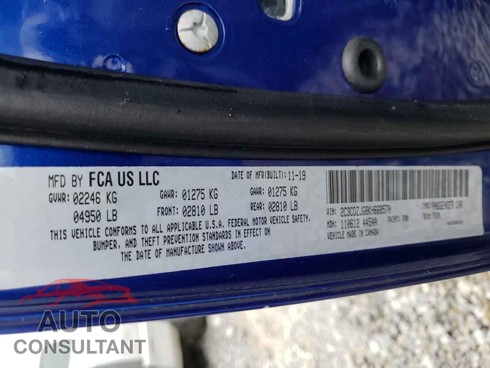DODGE CHALLENGER 2019 - 2C3CDZJG8KH668570