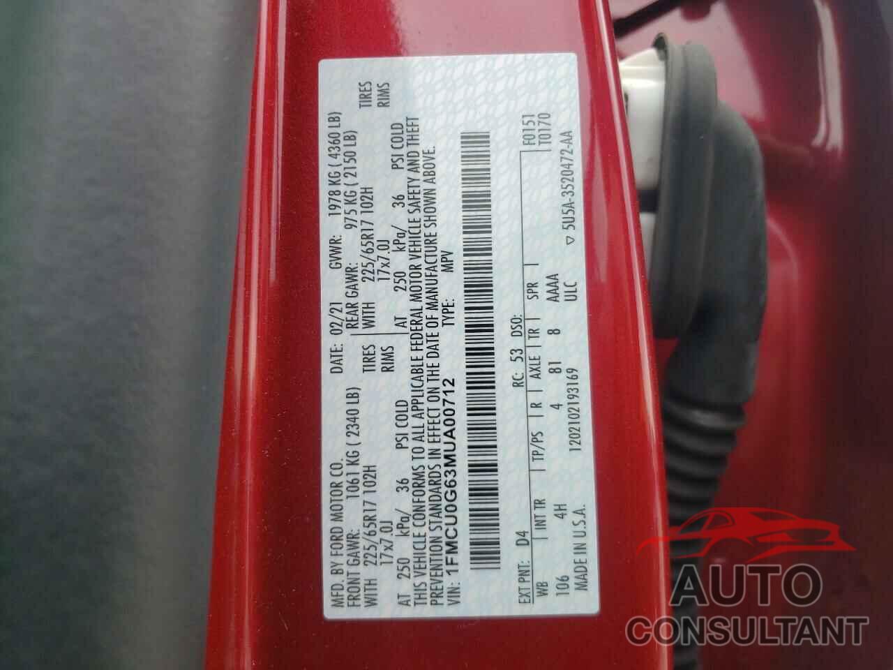 FORD ESCAPE 2021 - 1FMCU0G63MUA00712