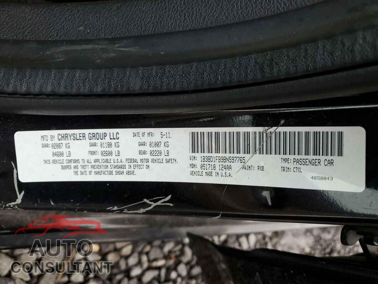 DODGE AVENGER 2011 - 1B3BD1FB9BN597765