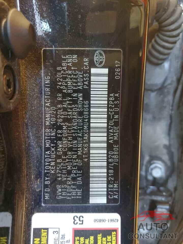 TOYOTA CAMRY 2021 - 4T1K61AK0MU408666